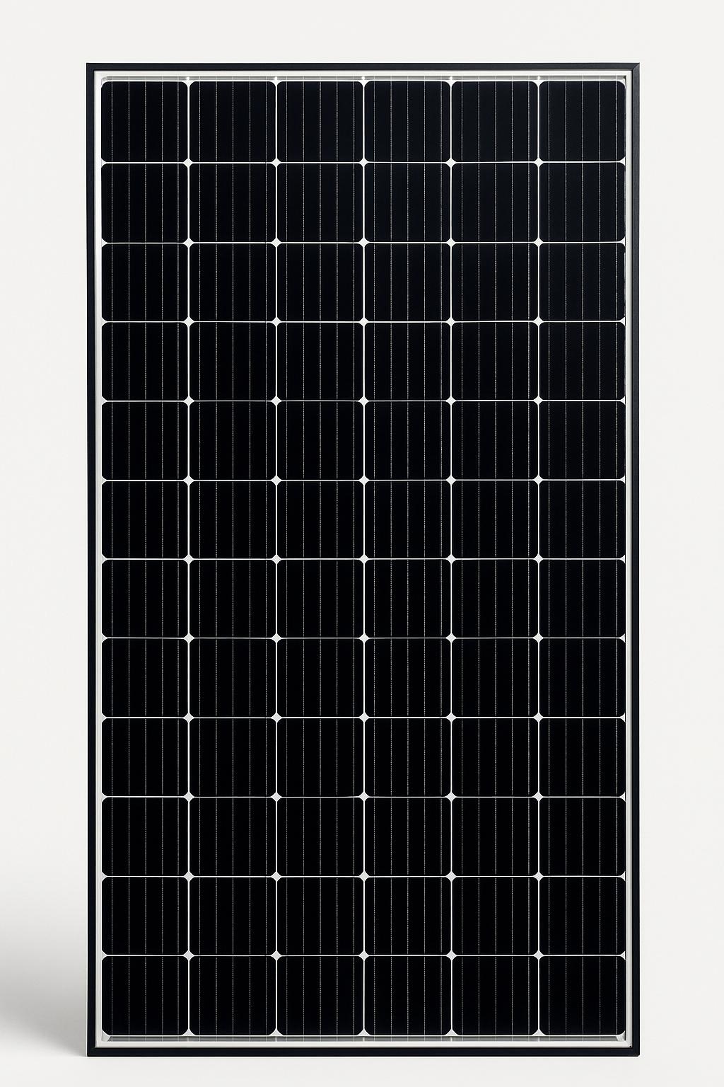 A black solar panel is shown with 36 visible solar cells, all of which are either completely dark or partially shaded. Thi...